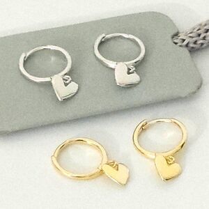 Dangle Heart Huggie Earrings in Gold & Silver. 925 Sterling Silver. #1067